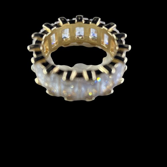 Gold Plated Baguette Eternity Ring Size 6 Crystal Glam Y2K Statement Jewelry NWO - Picture 4 of 8
